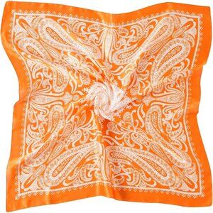 Women Orange Paisley Headscarf Satin Bandana Pattern Polyester Breathable Scarve
